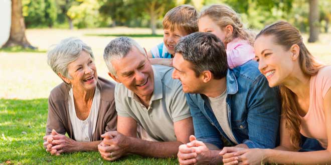 A family playing in a park