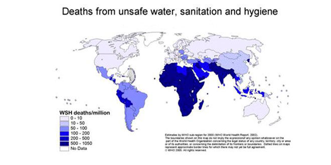 Deaths from unsafe water, sanitation and hygiene map