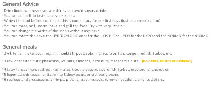 General advice and meals 2nd week