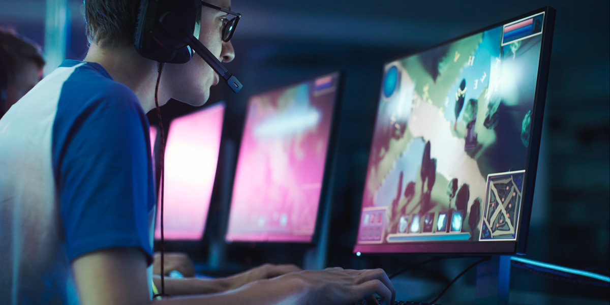 Boy playing a video game Boy playing a video game