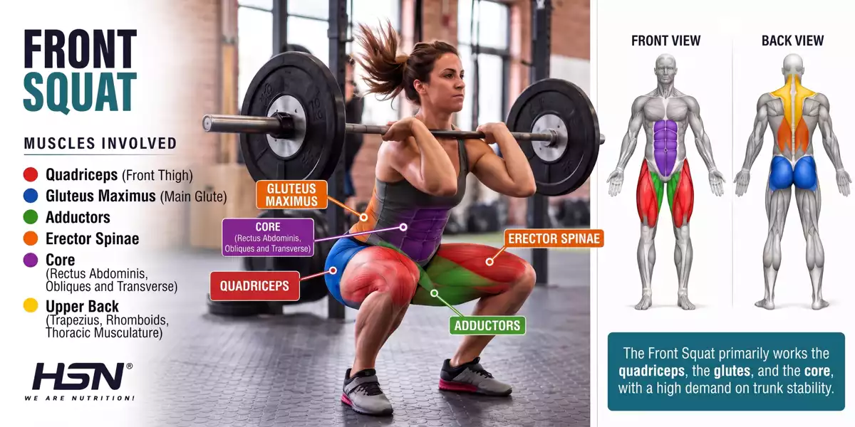 Which muscles does the front squat work?
