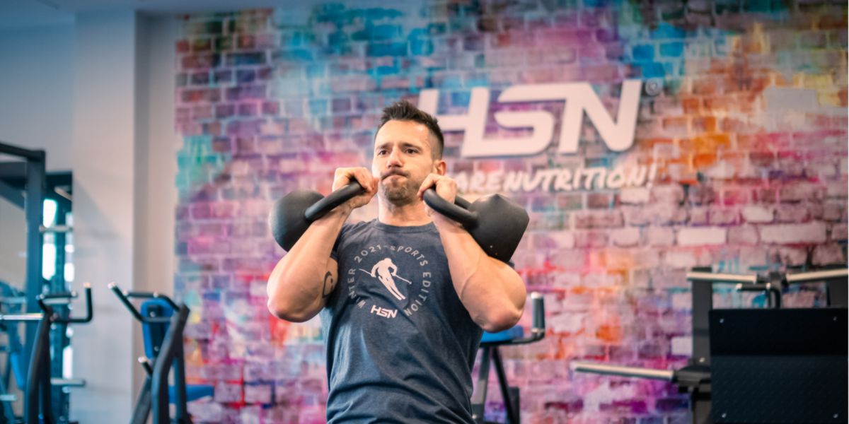 Rack position using two kettlebells Rack position using two kettlebells