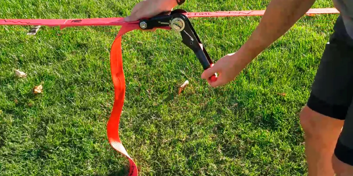 Teightening the slackline Teightening the slackline