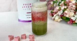 Raspberry Matcha Latte with Collagen for Valentine’s Day