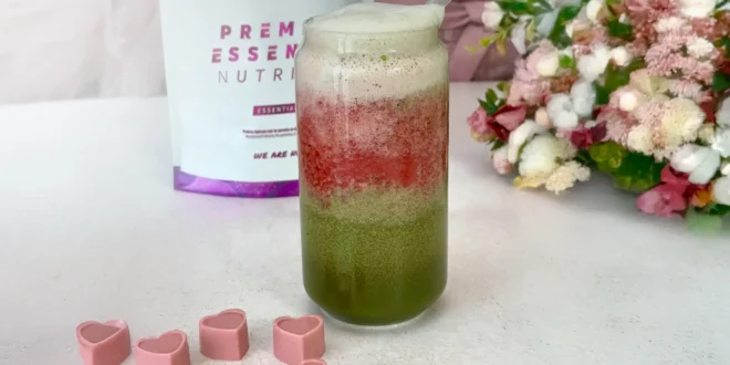 Raspberry Matcha Latte with Collagen for Valentine’s Day
