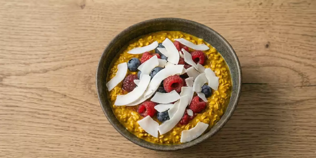 Spiced Overnight Oats with Berries and Coconut Chips